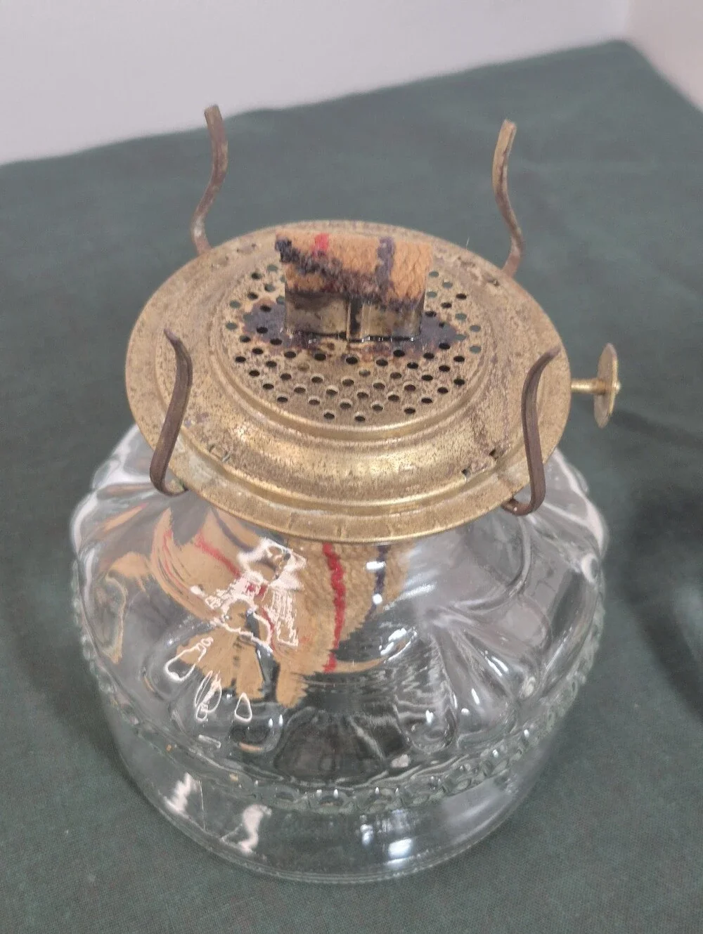 Pair of Vintage Glass Eagle Oil Lamps with Wicks
